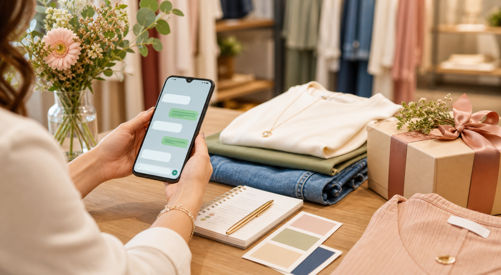 Atendimento no whatsapp da loja de moda no Dia das Mães