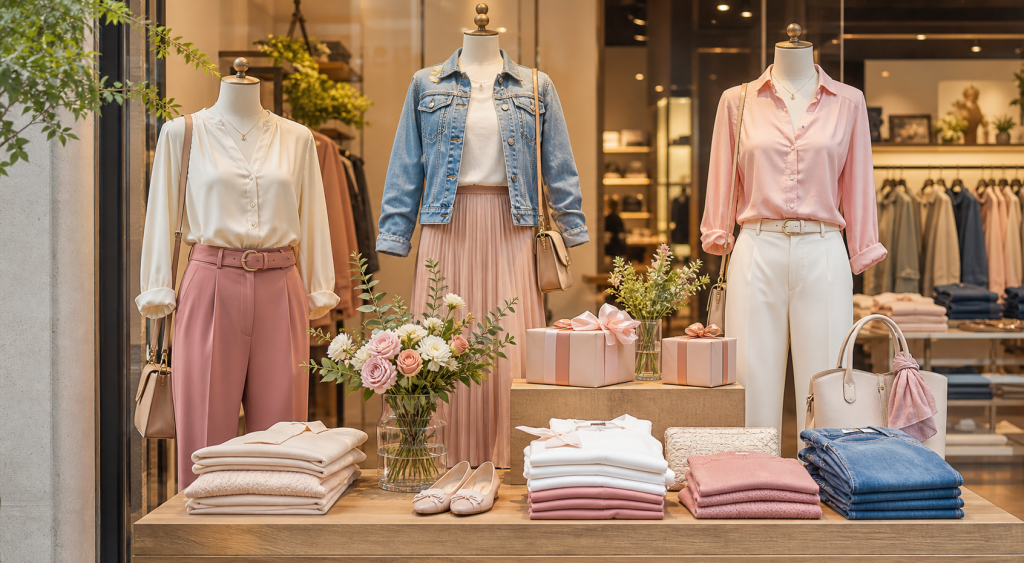 Vitrine com Sugestões de Presentes para o Dia das Mães.